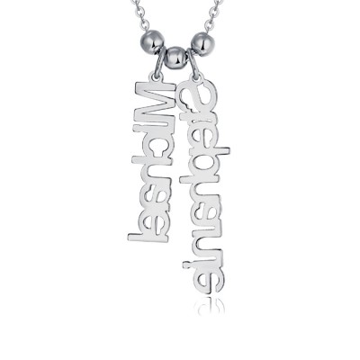 Silver Personalized Vertical Engraving Name Necklace 