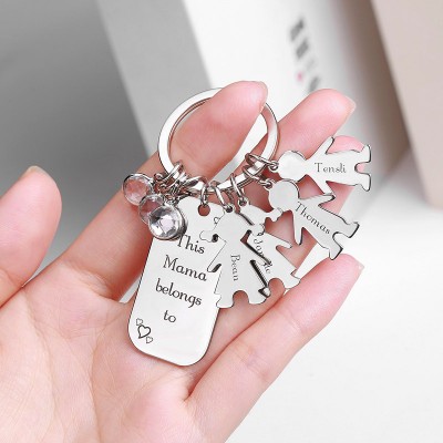 Personalised Kids Love Names Keychain Tag With 1-12 Charms and Birthstones