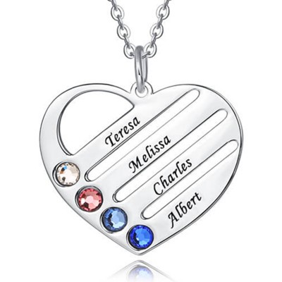 Personalised Heart Engraved Name Necklaces With 1-4 Birthstones