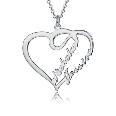 Silver Personalised Heart Couple Name Necklace