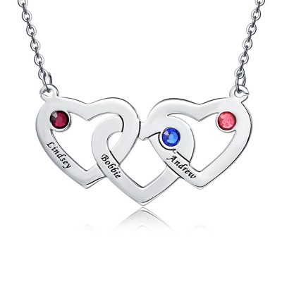 Personalised Engraved 1-5 Intertwined Hearts Name Necklace With Birthstones 