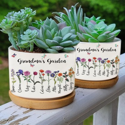 Custom Grandma's Garden Plant Pot With Grandkids Name and Birth Month Flower For Mother's Day