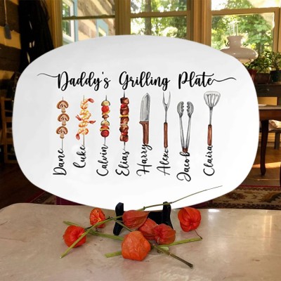 Personalised BBQ Daddy's Grilling Plate With Kids Name For Father's Day
