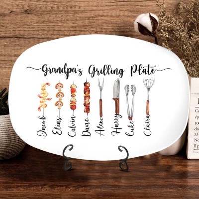 Personalised BBQ Grandpa's Grilling Plate With Grandkids Name For Father's Day