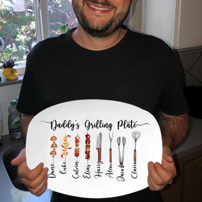 Personalised BBQ Daddy's Grilling Plate With Kids Name For Father's Day