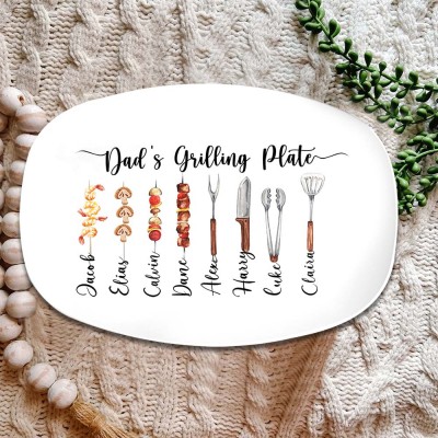 Personalised BBQ Grandpa's Grilling Plate With Grandkids Name For Father's Day