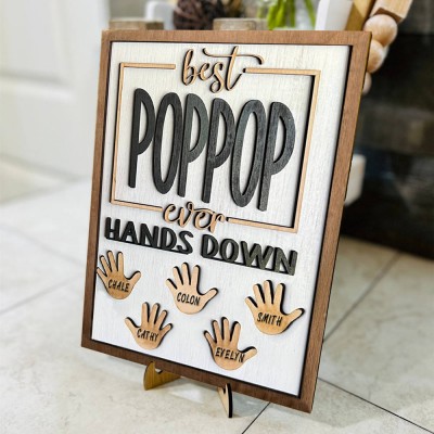 Personalised Best Pop Pop Ever Hands Down Framed Sign With Grandkids Name For Father's Day Gift Ideas