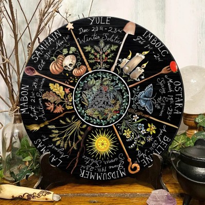 Wheel Of The Year Moon Phases Wooden Calendar Sign