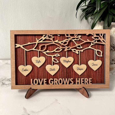 Family Tree Wood Frame Name Engraved Sign Personalized Home Decor Christmas Gift