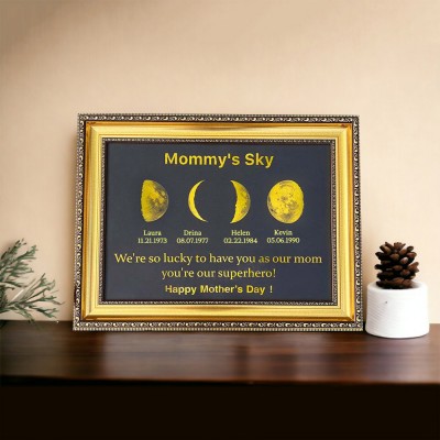 Custom Moon Phase Wood Sign Mummy's Sky Best Gift For Mother's Day