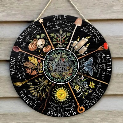 Wheel Of The Year Moon Phases Wooden hanging Calendar Sign