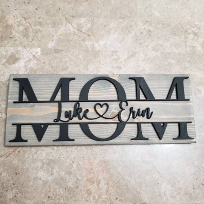 Custom Mum Wood Sign With Kids Name Engravings For Mother's Day Birthday