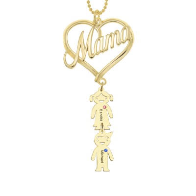 Personalised Mama Necklace with 1-10 childrens' Names and Birthstones For Mother's Day Gifts