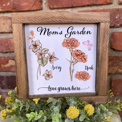 Custom Mum's Garden Frame With Kids Name and Birth Month Flower For Mother's Day