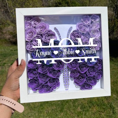 Personalised Mum Butterfly Shadow Box With Kids Name For Grandma Mother's Day Gift Ideas