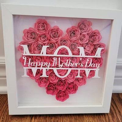 Personalised Mum Heart Flower Shadow Box With Kids Name For Mother's Day Birthday