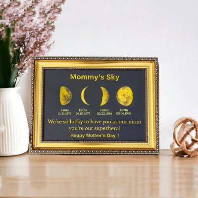 Custom Moon Phase Wood Sign Mummy's Sky Best Gift For Mother's Day