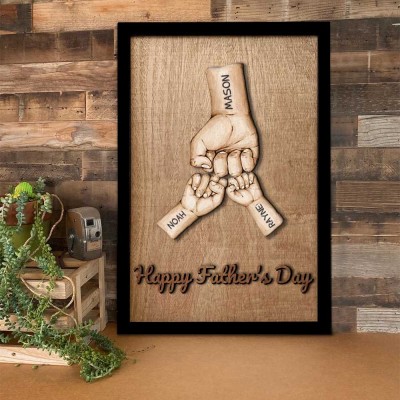 Personalised Dad and Kids Fist Bump With Name Engraving Wood Sign For Father's Day Home Decor