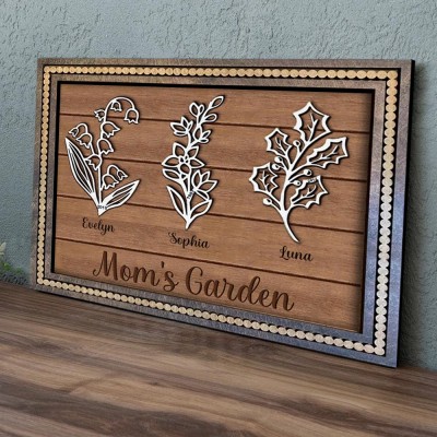 Custom Mum's Garden Birth Month Flower Frame With Kids Names For Christmas Day Gift