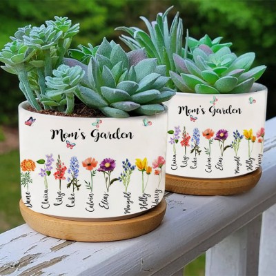 Custom Mum's Garden Plant Pot With Kids Name and Birth Month Flower For Mother's Day