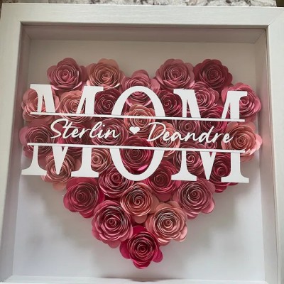 Personalised Mum Heart Flower Shadow Box With Kids Name For Mother's Day Birthday