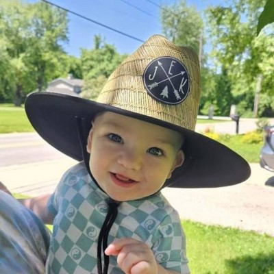 Personalised Leather Patch Name Straw Hat with For Child Adult