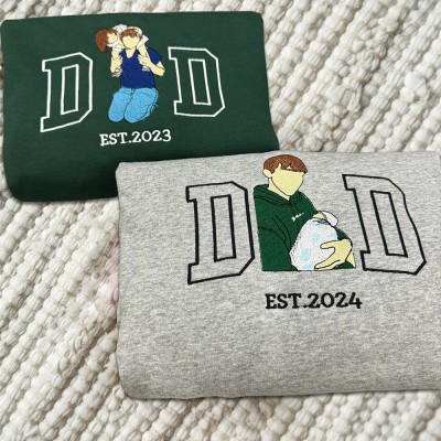 Custom Embroidered Dad Sweatshirt From Portrait with Kid Name Fathers Day or Birthday Gift for Dad