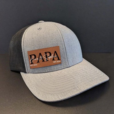 Personalised PAPA Patch Hat with Custom Kids Names and Date For Gift Ideas