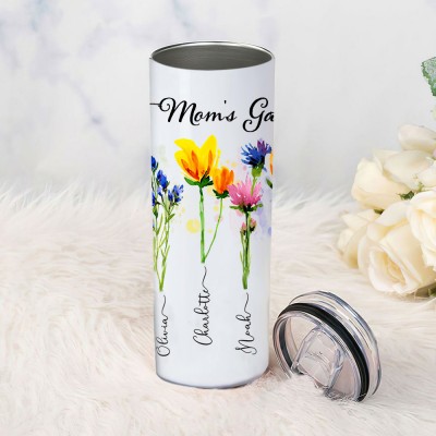 Personalised Mum's Garden Tumbler With Kids Name and Birth Month Flower For Mother's Day