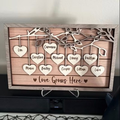 Personalised Family Tree Sign With Name Engraved Home Decor Anniversary Christmas Day Gift Ideas