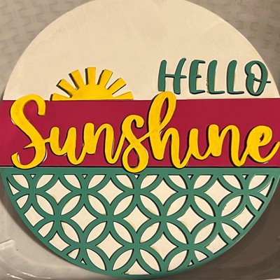 Wooden Hello Sunshine Door Hanger Farmhouse Decor Entry Way Wall Welcome Sign