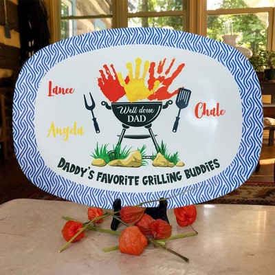Personalised Daddy's Favorite Grilling Buddies BBQ Platter With Kids Names For Father's Day Gift Ideas