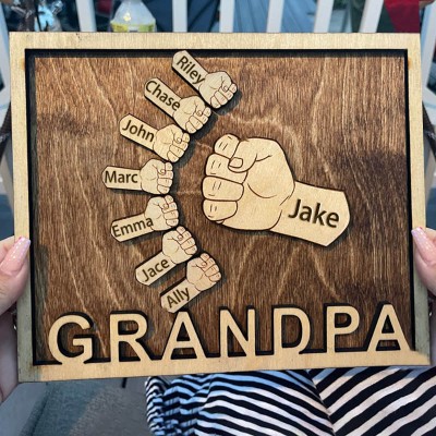 Personalized Dad and Kids Fist Bump With Name Frame Sign For Father's Day