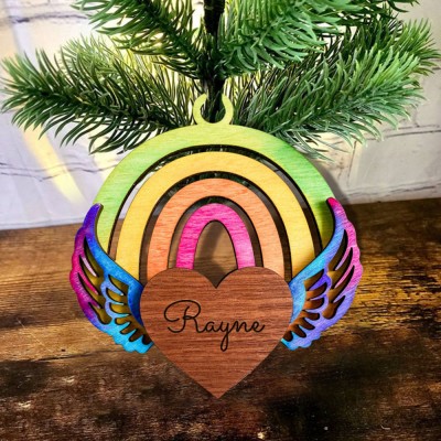 Personalised Wood Memorial Ornament Rainbow Bridge with Name Engraved