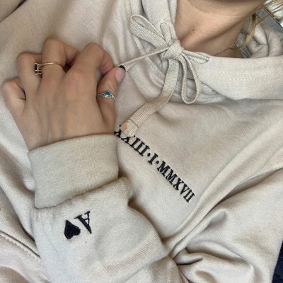 Custom Embroidered Roman Numeral Sweatshirt Hoodie For Couple Valentine's Day Anniversary
