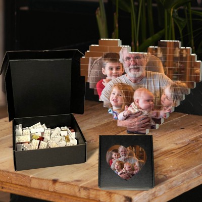 Personalised Heart Photo Block Puzzle Building Brick Family Keepsake Gifts Ideas For Father's Day Papa