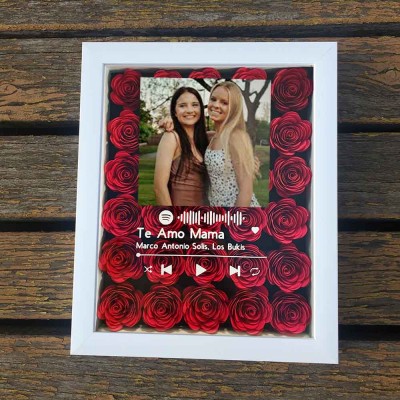 Personalised Spotify Flower Shadow Box With Best Friends Photo For Anniversary Galentine's Day