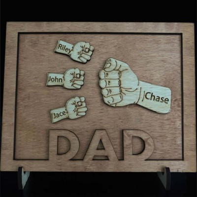 Personalised Dad and Kids Fist Bump With Name Frame Sign For Father's Day