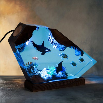 Orca Shark and Turtle Resin Wood Lamp Gifts For Ocean Lovers