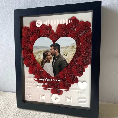 Personalised Spotify Flower Shadow Box With Couple Photo For Wedding Anniversary Valentine's Day
