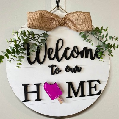 Wooden Hello Summer Door Hanger Farmhouse Decor Entry Way Wall Welcome To Our Home Sign