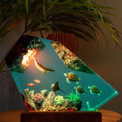 Whale and Turtle Resin Wood Lamp Gifts For Ocean Lovers