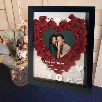 Personalised Song Heart Flower Shadow Box With Couple Photo For Wedding Anniversary Valentine's Day