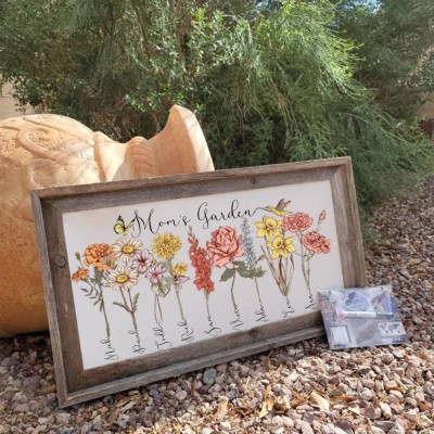 Custom Mum's Garden Birth Flower Wood Sign With Kids Name For Mum Grandma Mother's Day Gift Ideas