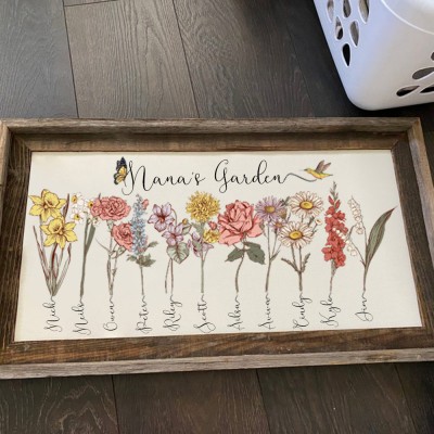 Custom Nana's Garden Birth Flower Wood Sign With Grandkids Name For Mom Grandma Mother's Day Gift Ideas