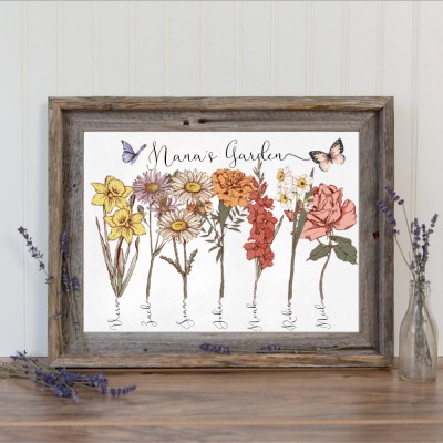 Custom Nana's Garden Birth Flower Wood Sign With Grandkids Name For Mum Grandma Mother's Day Gift Ideas