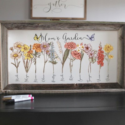 Custom Mum's Garden Birth Flower Wood Sign With Kids Name For Mum Grandma Mother's Day Gift Ideas