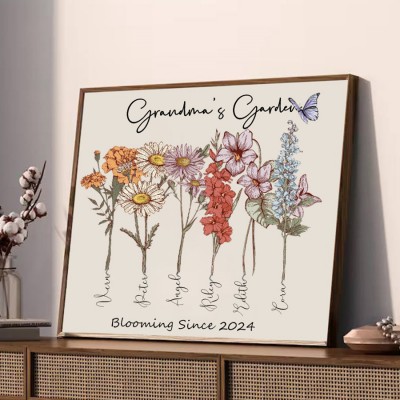 Custom Grandma's Garden Birth Flower Wood Sign With Grandkids Name For Mum Grandma Mother's Day Gift Ideas