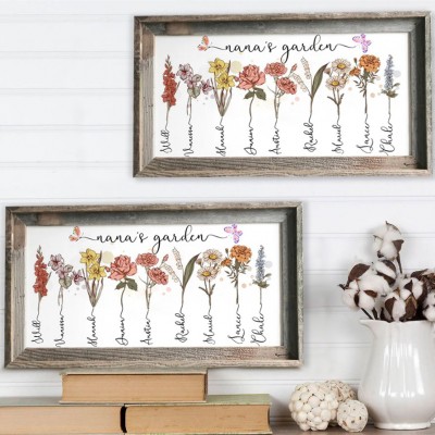 Custom Nana's Garden Birth Flower Wood Sign With Grandkids Name For Mum Grandma Mother's Day Gift Ideas