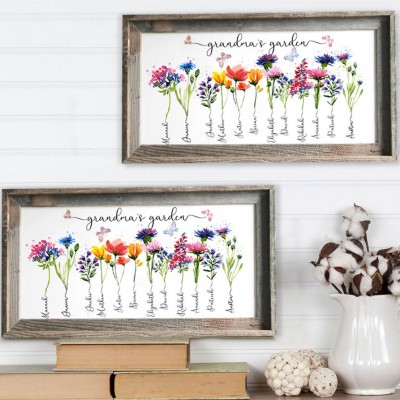 Personalised Grandma's Garden Birth Month Flower Wood Frame With Grandkids Name For Mum Grandma Mother's Day Gift Ideas